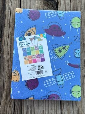 Assorted Felt Sheet Pack 20ct- Blue with Multicolor Rockets & UFOs